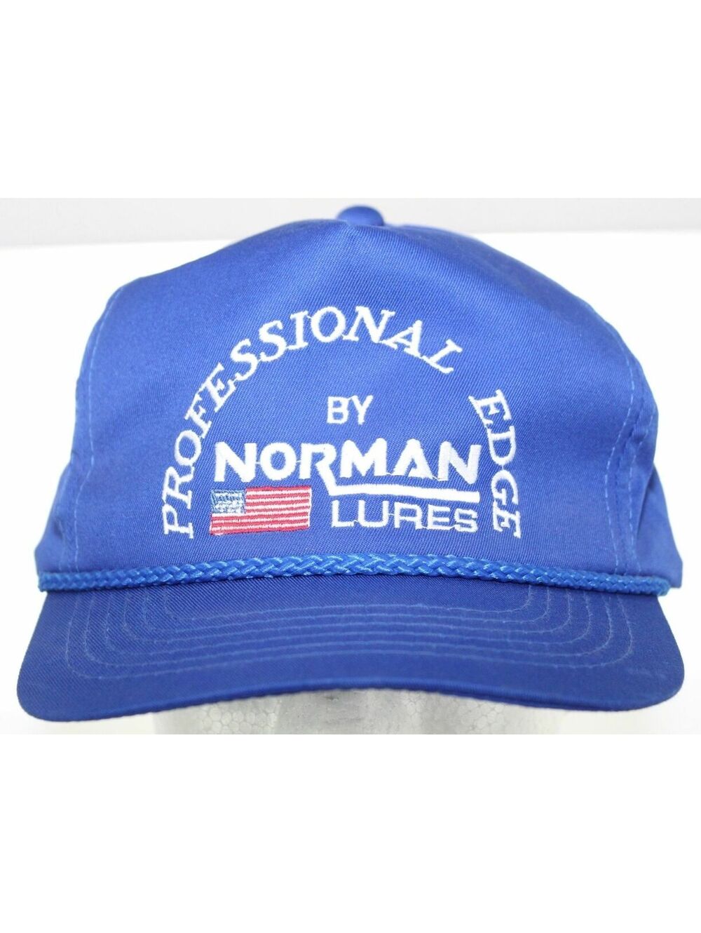 Vtg 80s Professional Edge By Norman Lures Snapback Cap Blue Youngan Fishing Hat